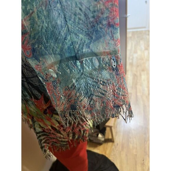 Art To Wear Mushka Sienna Rose Medium Tunic Fringed Cut Outs Hem Bell Sleeves - Picture 7 of 9